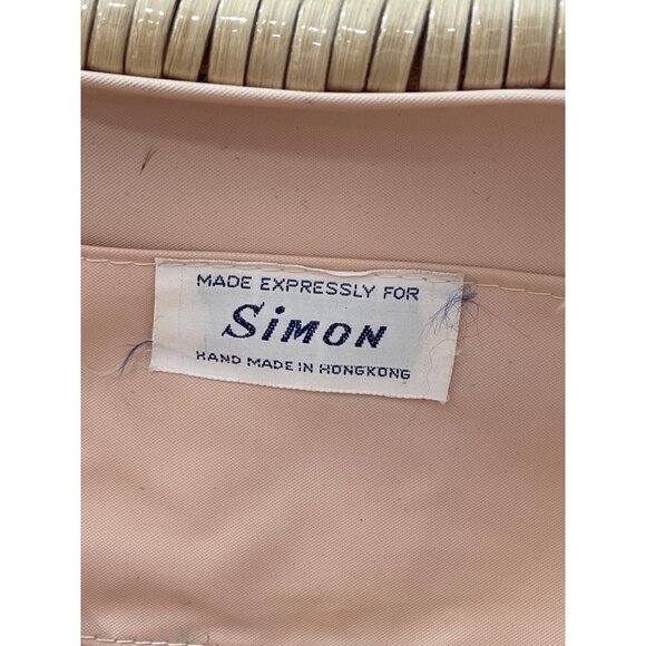 Vintage Simon Handmade Woven Basket Handbag Beige Gold Pink Dual Handles Neutral - Picture 5 of 9